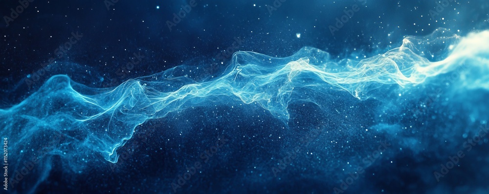 Light blue glowing abstract wave on dark blue background grainy texture banner design, Generative AI Light blue glowing abstract wave on dark blue background grainy texture banner design, Generative AI