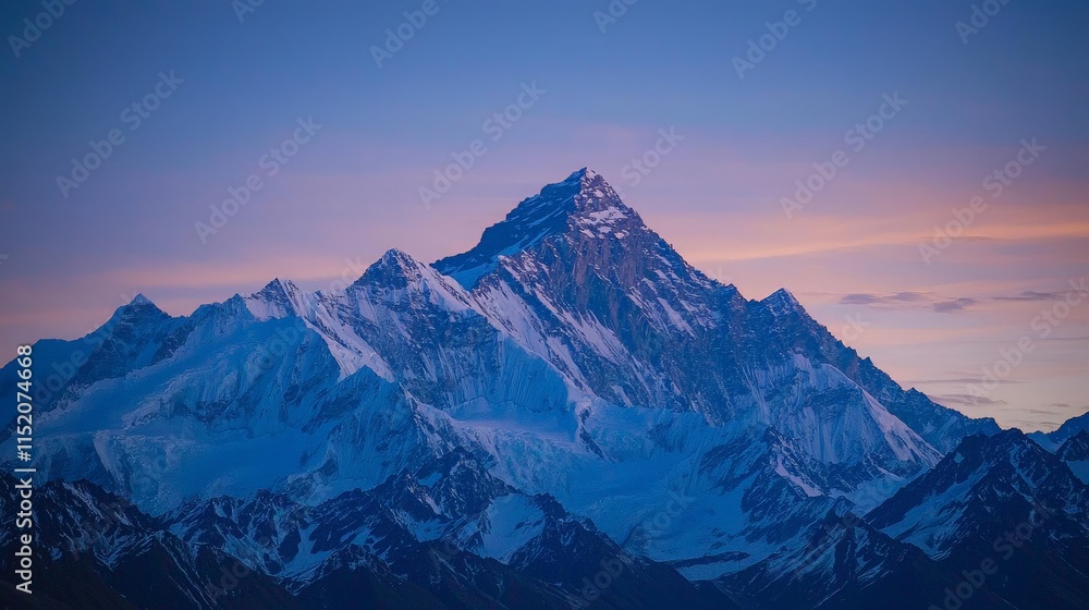 Majestic snow-capped mountain peak at sunset, with stunning colors in the sky. Majestic snow-capped mountain peak at sunset, with stunning colors in the sky.