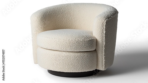 Off-white swivel armchair with round, textured fabric. photo