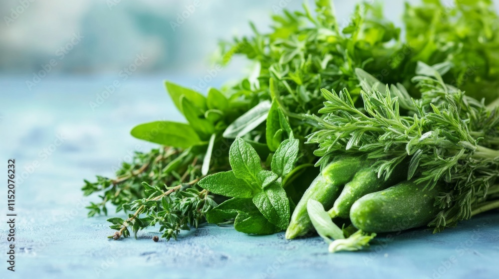 Fresh Herbs on Table with Natural Light Background Fresh Herbs on Table with Natural Light Background