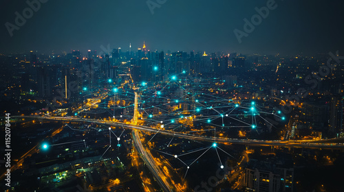 Wallpaper Mural Smart digital city with connection cyber security network reciprocity over the cityscape . future smart wireless digital city and social media networking systems that connects people within the city Torontodigital.ca