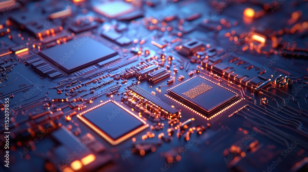 A close-up of a microchip fabrication process, showing UV light exposure and fine patterns being etched onto a silicon substrate A close-up of a microchip fabrication process, showing UV light exposure and fine patterns being etched onto a silicon substrate