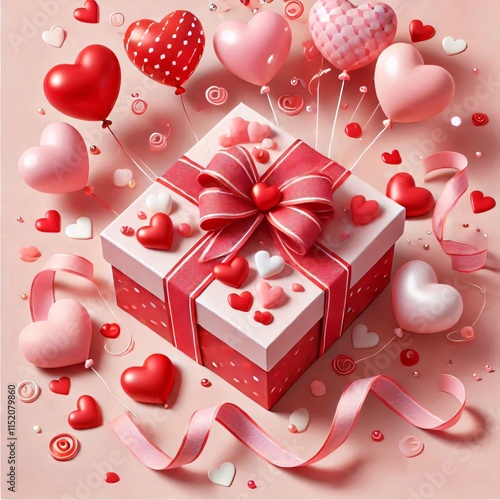 Festive Gift Box Surrounded by Bright Balloons