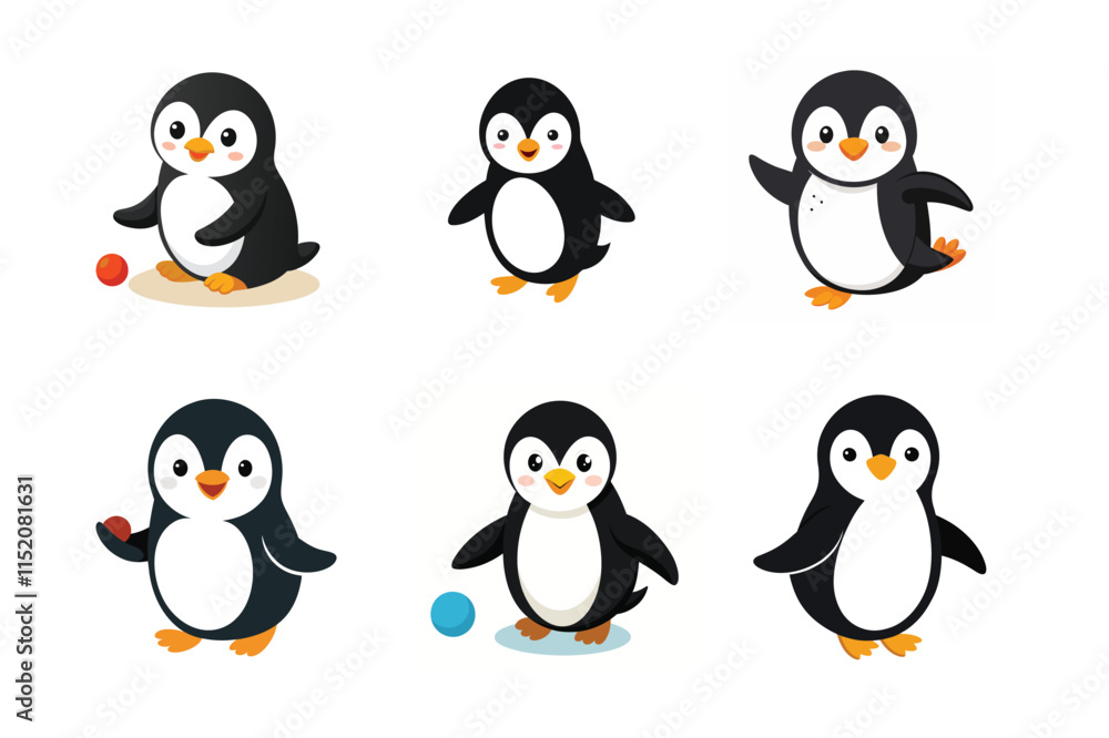 Fototapeta premium Set of penguin vector illustrations on white background