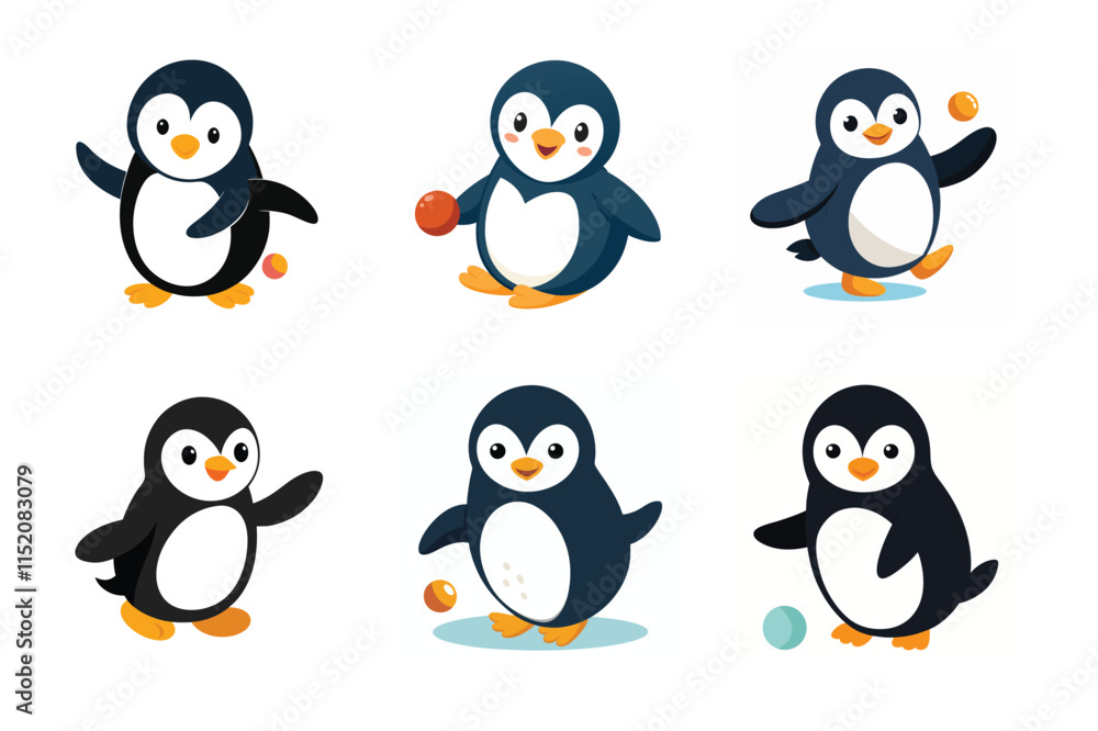 Naklejka premium Set of penguin vector illustrations on white background