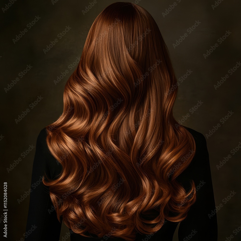 Fototapeta premium A studio portrait of an attractive girl viewed from the back, showcasing her gorgeous, long, shiny brown curls.