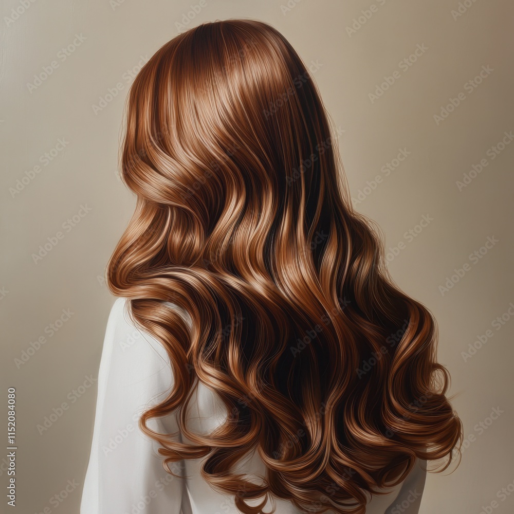 Fototapeta premium A studio portrait of an attractive girl viewed from the back, showcasing her gorgeous, long, shiny brown curls.