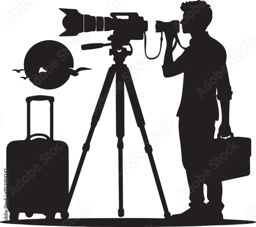 Silhouette vector illustration of Cameraman on white background