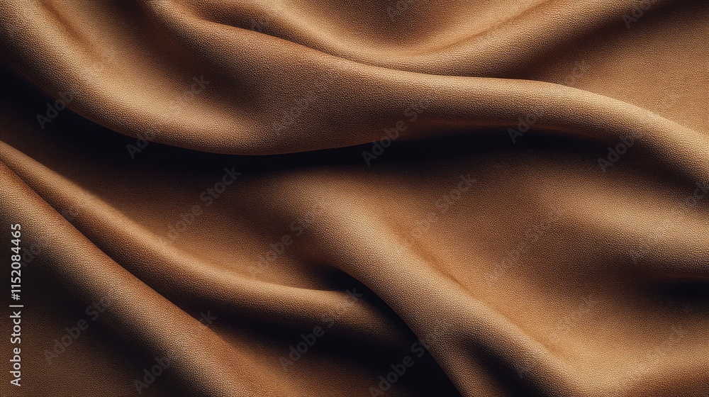 Fototapeta premium A close-up of luxurious, textured brown fabric with gentle folds, showcasing its soft sheen and rich color.