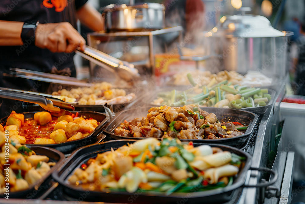 Naklejka premium Street fastfood fair market traditional culinary outdoor generated with AI