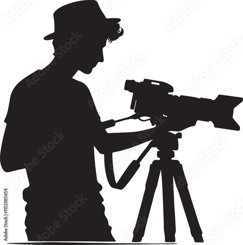 Silhouette vector illustration of Cameraman on white background