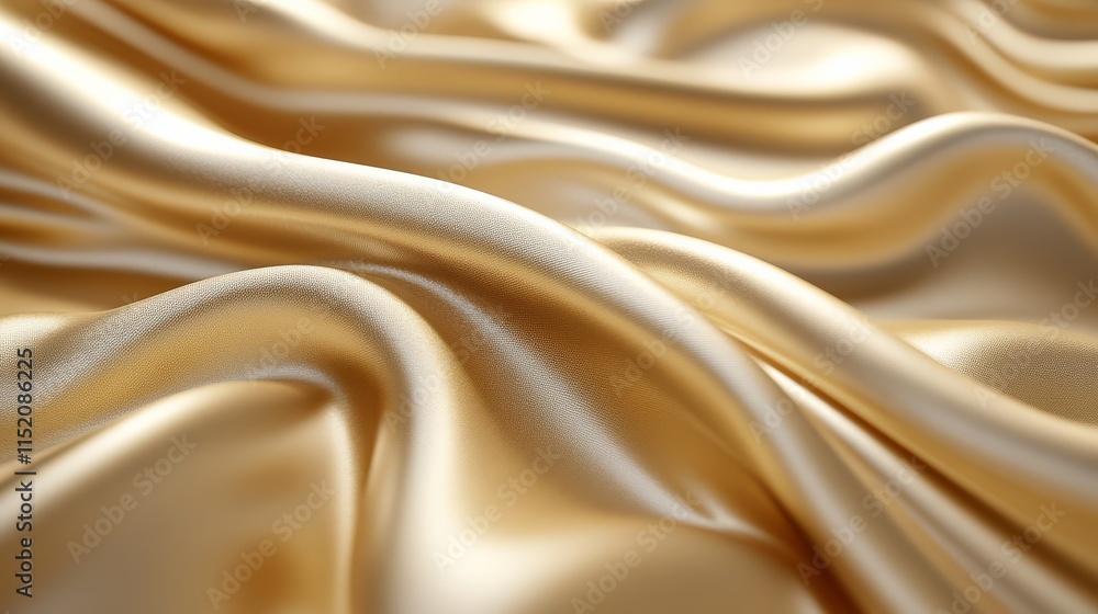 Obraz premium A close-up of luxurious golden satin fabric, showcasing its smooth, flowing texture and subtle sheen.