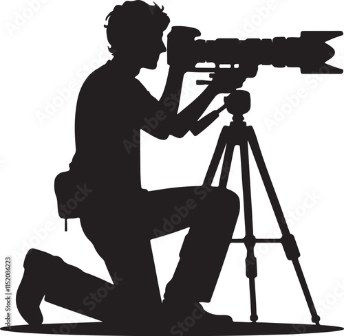 Silhouette vector illustration of Cameraman on white background