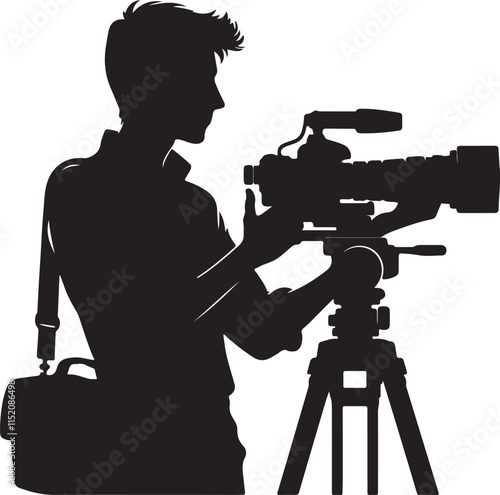 Silhouette vector illustration of Cameraman on white background