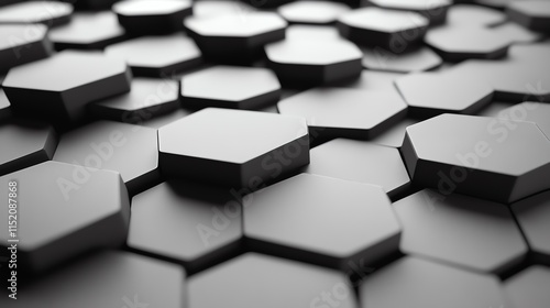 Close-up of a textured surface with interlocking black hexagons, showcasing a modern and minimalist design.