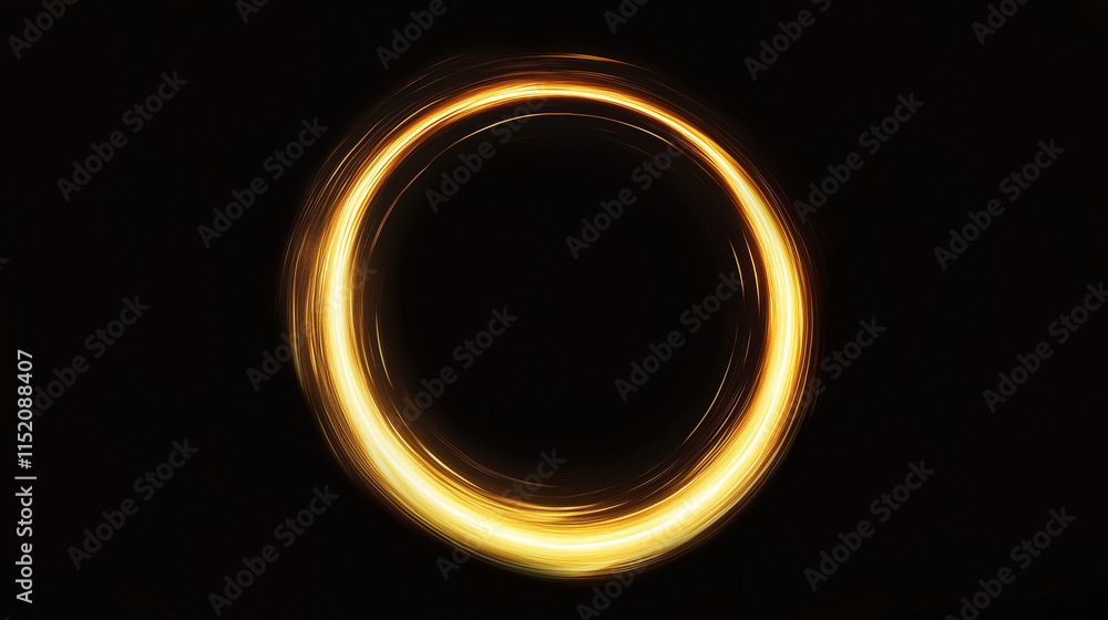 Abstract Golden circle round ring frame Portal with glowing golden lines and glitter particles isolated on black background with golden sparkles, VFX Abstract Golden circle round ring frame Portal with glowing golden lines and glitter particles isolated on black background with golden sparkles, VFX