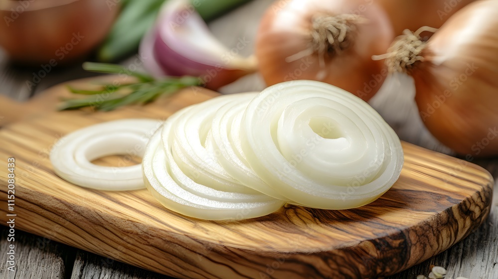 Close up sliced Onion on wooden board Close up sliced Onion on wooden board