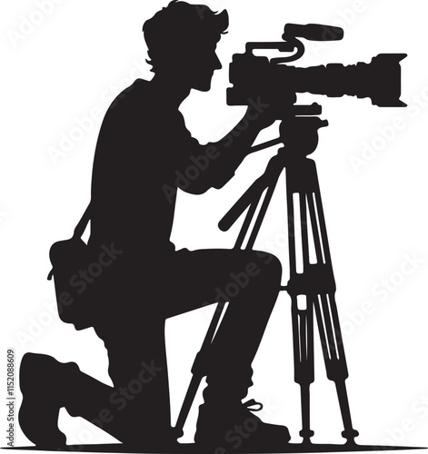 Silhouette vector illustration of Cameraman on white background