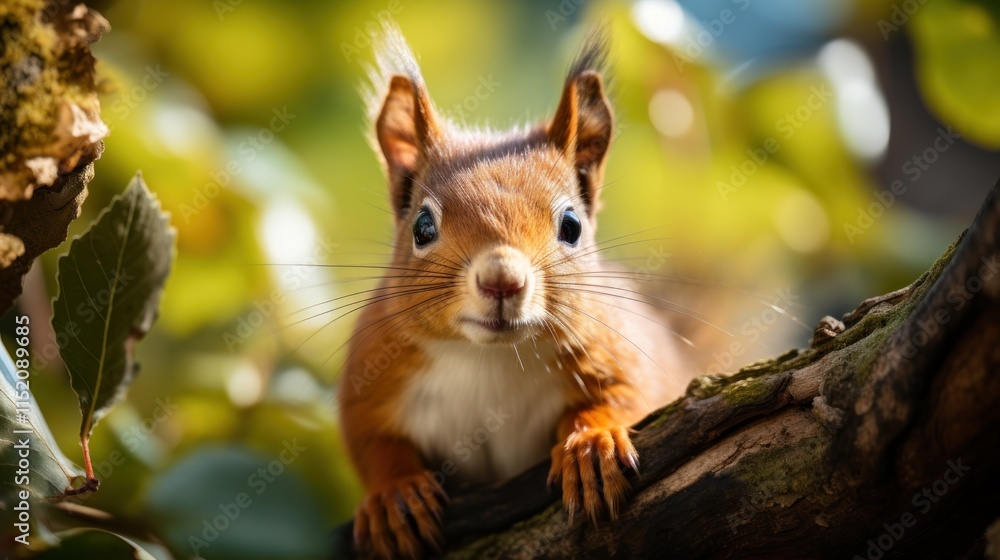 Adorable Red Squirrel on a Branch in a Forest Adorable Red Squirrel on a Branch in a Forest