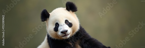 A gentle giant a curious panda with soft fur and deep soulful eyes is looking directly at you in a captivating portrait photo