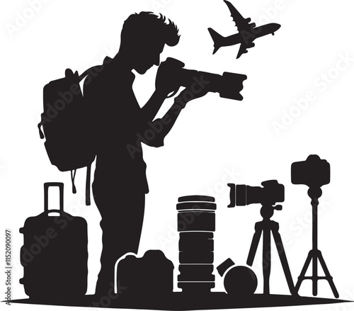 Silhouette vector illustration of Cameraman on white background