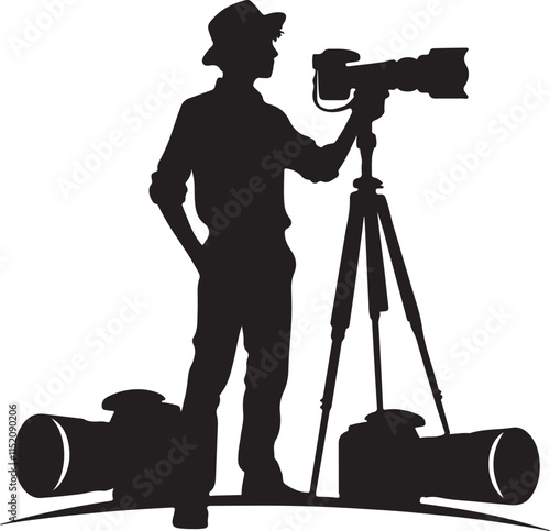 Silhouette vector illustration of Cameraman on white background