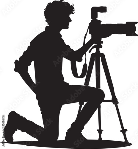 Silhouette vector illustration of Cameraman on white background