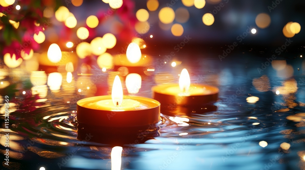 Ethereal Floating Candles in a Serene Water Setting Under Soft Candlelight Glow Ethereal Floating Candles in a Serene Water Setting Under Soft Candlelight Glow