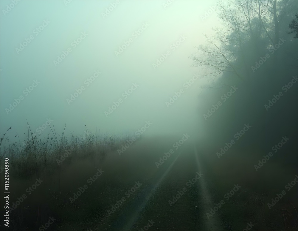 Misty Forest Pathway with Sunlight Misty Forest Pathway with Sunlight