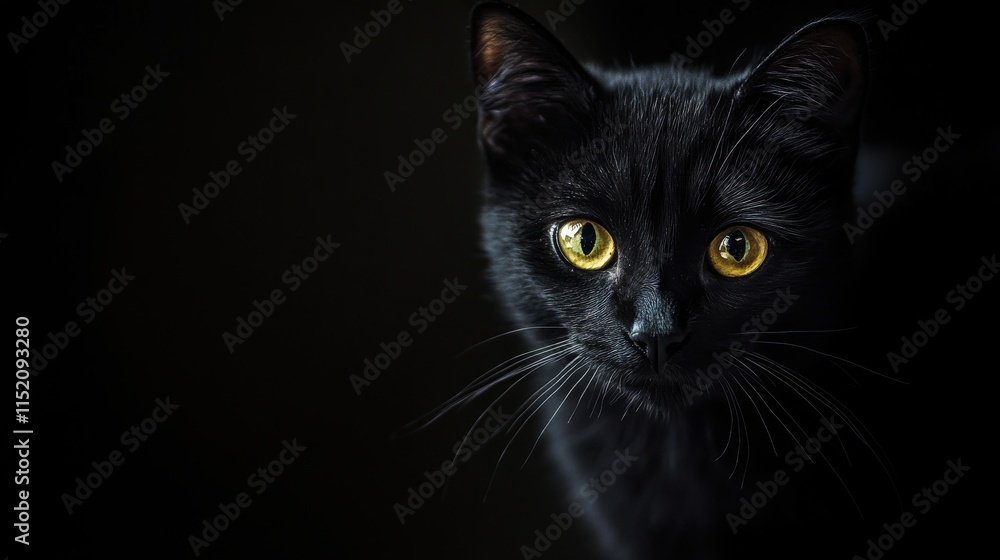 A black cat with yellow eyes is staring at the camera A black cat with yellow eyes is staring at the camera