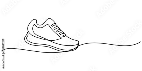 Premium vector shoe continuous one line drawing on white background concept of shoe business, Sport Sneaker shoes in continuous line art drawing style, sneakers are drawn with one line. Sports shoes.