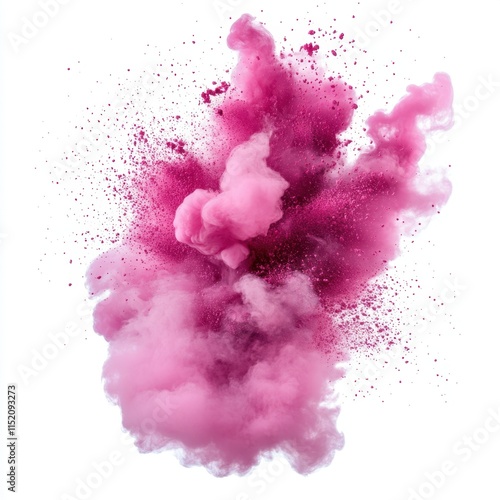 A vibrant depiction of pink smoke paint exploding in a powdery splash, captured against a transparent background. photo