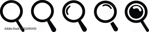 High quality image of a magnifying glass icon set, zoom, and exploration, ideal for research, study, and investigation concepts, search analysis concept designs.. isolated on transparent background,