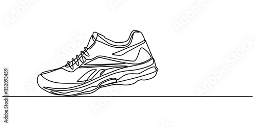 Premium vector shoe continuous one line drawing on white background concept of shoe business, Sport Sneaker shoes in continuous line art drawing style, sneakers are drawn with one line. Sports shoes.