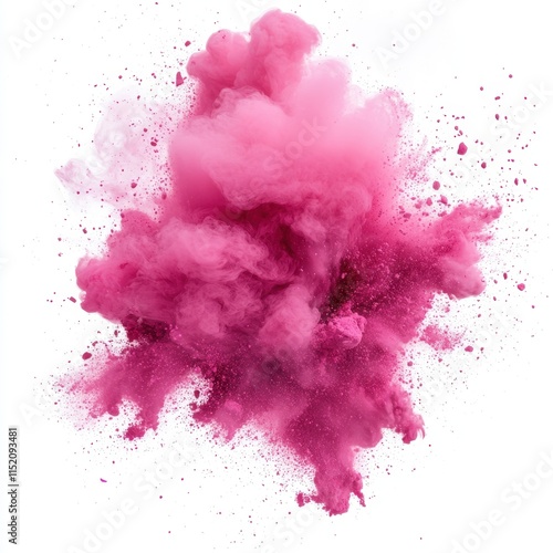 A vibrant depiction of pink smoke paint exploding in a powdery splash, captured against a transparent background. photo