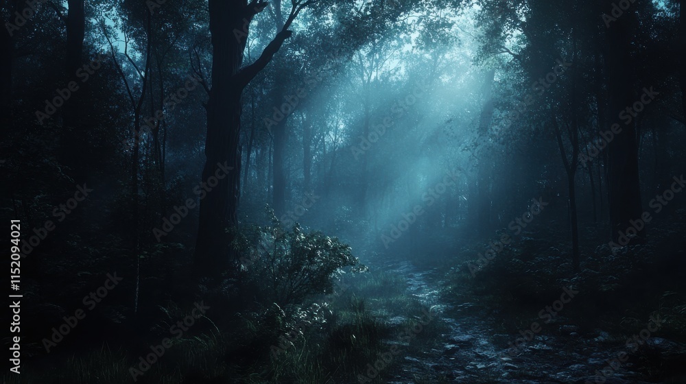 Fototapeta premium A forest at night with a path through it