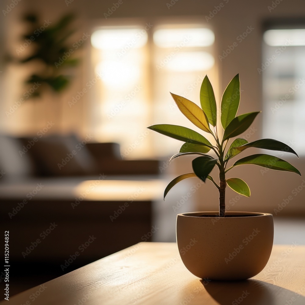 A warm and inviting living room featuring a potted plant with a softly blurred background, creating a cozy and relaxing atmosphere perfect for home decor. A warm and inviting living room featuring a potted plant with a softly blurred background, creating a cozy and relaxing atmosphere perfect for home decor.