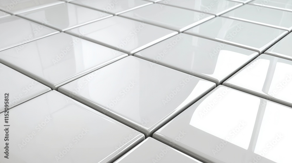 Glossy White Tile Surface with Reflections for Modern Interiors