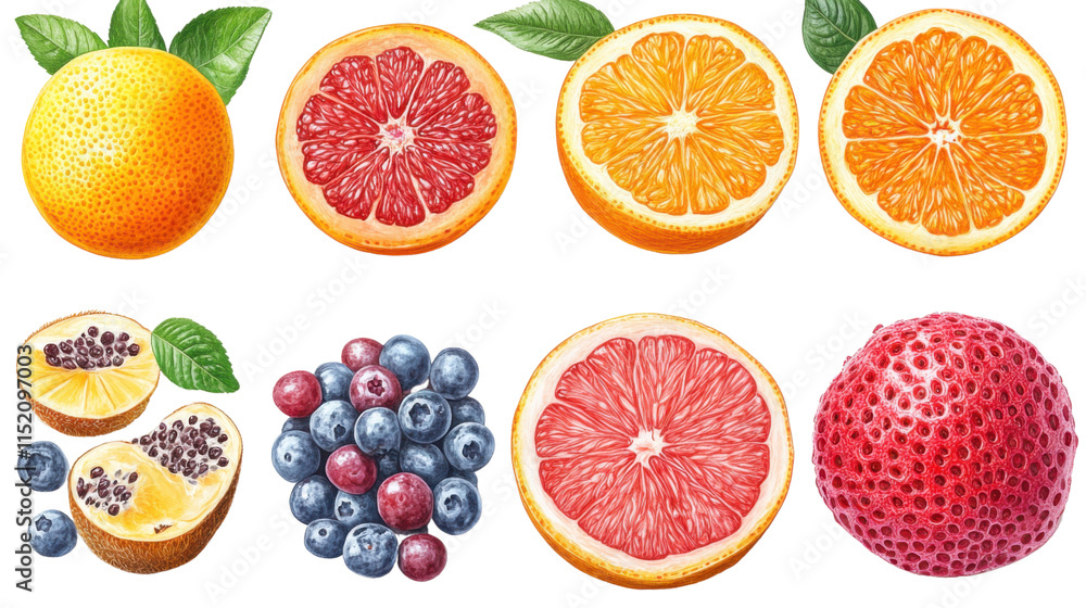 set of fruits isolated on white background set of fruits isolated on white background