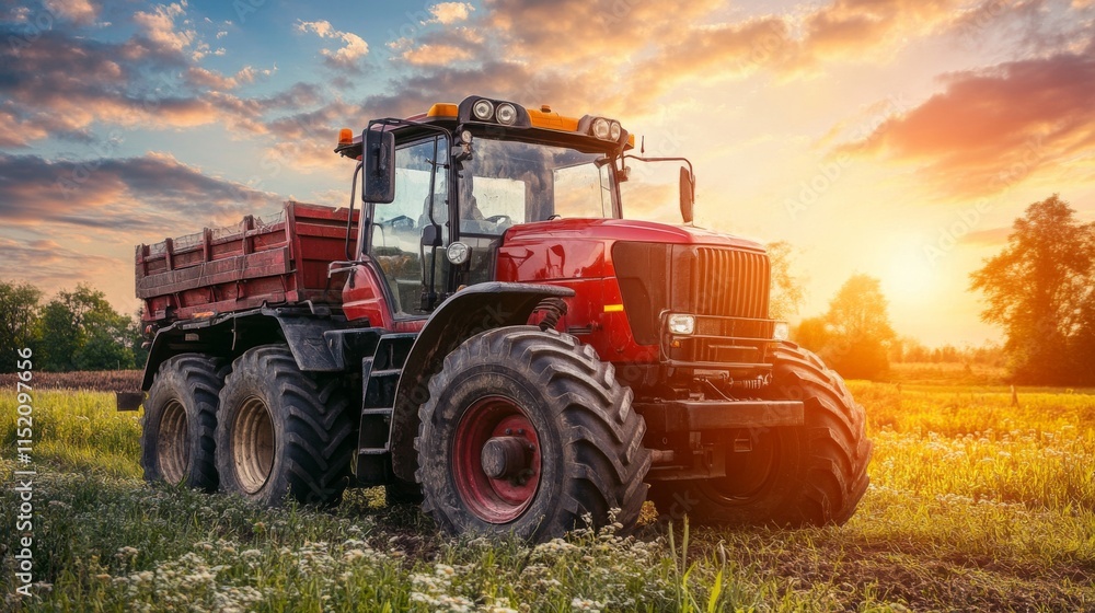 Rustic Tractor in Early Morning Countryside Light Rustic Tractor in Early Morning Countryside Light