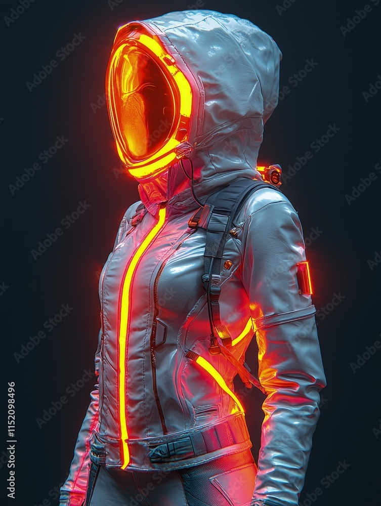 A futuristic astronaut in a white spacesuit with glowing orange accents. Ideal for science fiction, gaming, or metaverse projects. A futuristic astronaut in a white spacesuit with glowing orange accents. Ideal for science fiction, gaming, or metaverse projects.