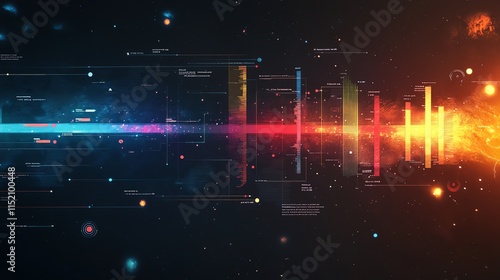 Abstract digital sound wave visualization with colorful frequencies and futuristic elements.