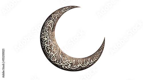 A crescent moon design with Arabic calligraphy, isolated on white  photo