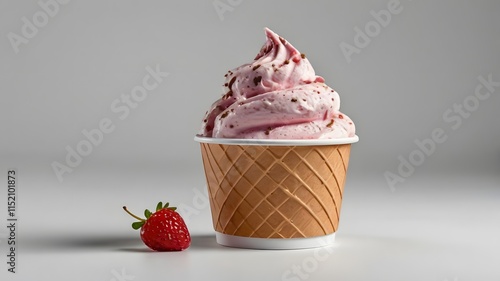 Soft ice cream or frozen yogurt in white blank paper cup mock up or mockup template isolated on white background