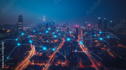 Wallpaper Mural Smart digital city with connection cyber security network reciprocity over the cityscape . future smart wireless digital city and social media networking systems that connects people within the city Torontodigital.ca