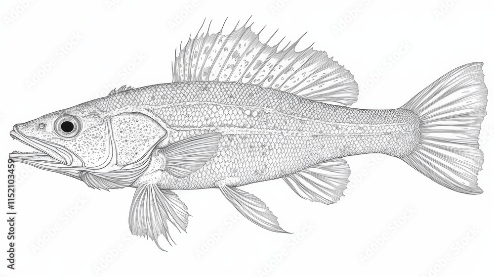 Black And White Vector Illustration Of Fish For Coloring Book, Outline Drawing On White Background Black And White Vector Illustration Of Fish For Coloring Book, Outline Drawing On White Background