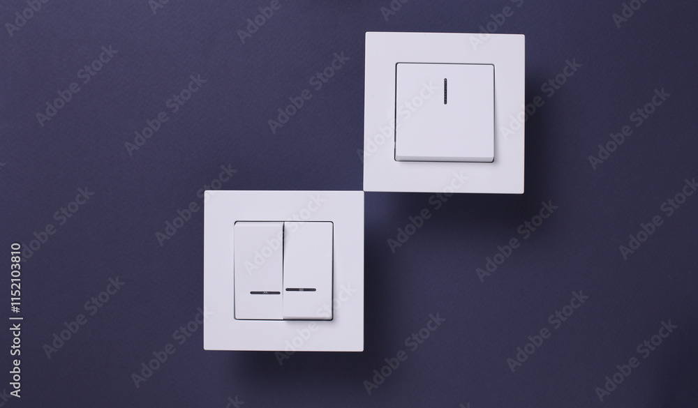 Light Switches on dark blue Background. Top view Light Switches on dark blue Background. Top view