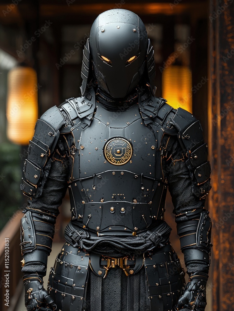 A futuristic samurai warrior in ornate black armor with gold accents. Ideal for sci-fi or fantasy character designs and game assets. A futuristic samurai warrior in ornate black armor with gold accents. Ideal for sci-fi or fantasy character designs and game assets.