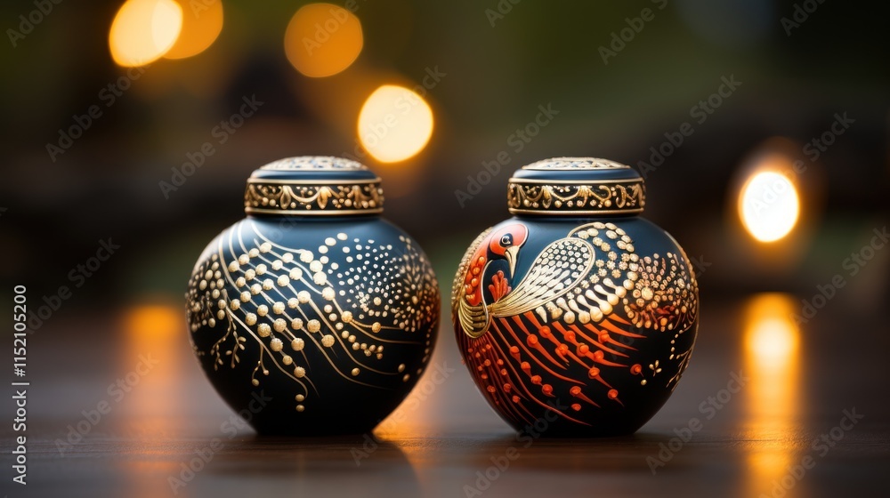 Elegant Hand-Painted Asian-Inspired Decorative Jars Elegant Hand-Painted Asian-Inspired Decorative Jars