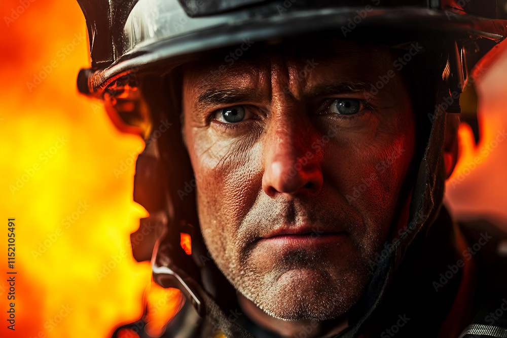 Generative AI Portrait of a Courageous Firefighter Amidst Flames Highlighting Dedication and Bravery Generative AI Portrait of a Courageous Firefighter Amidst Flames Highlighting Dedication and Bravery